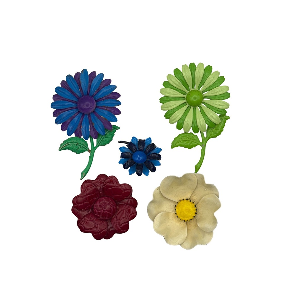 60s Enamel Flower Brooch‎ Lot 5pc Mod Pop Art Daisy Dogwood Floral Pins Vintage